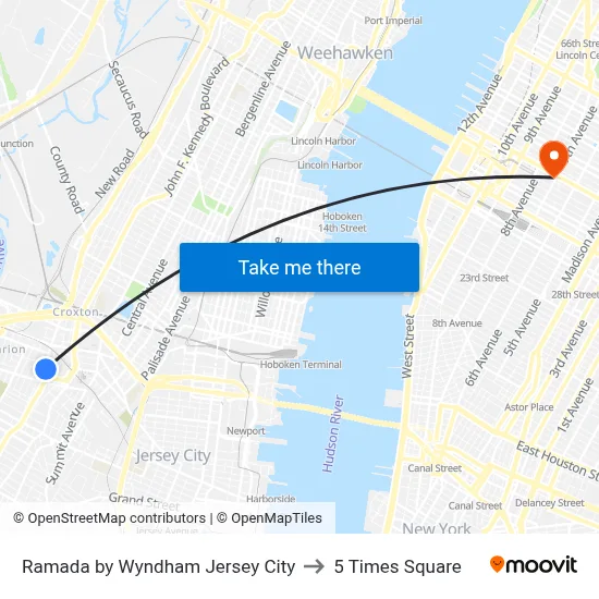 Ramada by Wyndham Jersey City to 5 Times Square map