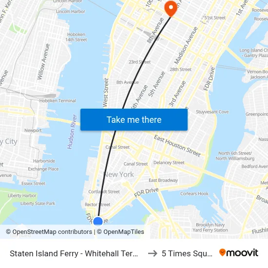 Staten Island Ferry - Whitehall Terminal to 5 Times Square map