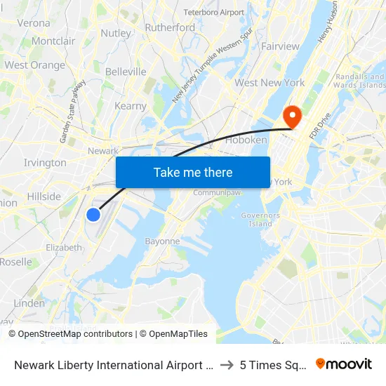 Newark Liberty International Airport Marriott to 5 Times Square map