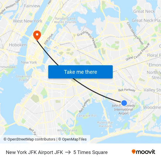 New York JFK Airport JFK to 5 Times Square map