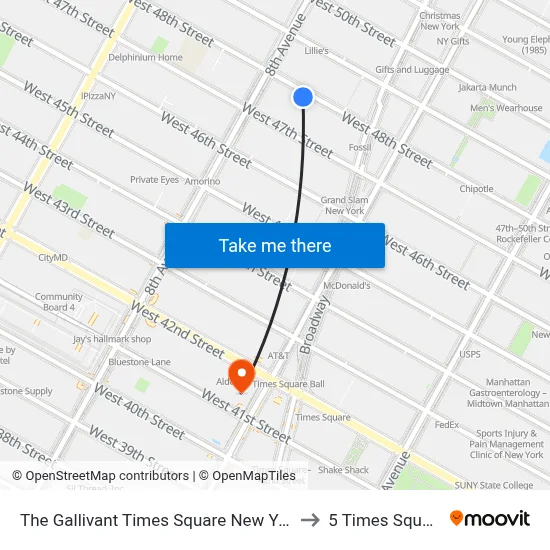 The Gallivant Times Square New York to 5 Times Square map