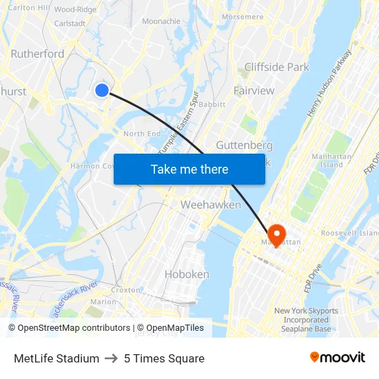 MetLife Stadium to 5 Times Square map
