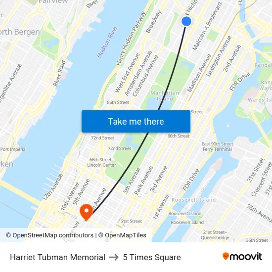 Harriet Tubman Memorial to 5 Times Square map