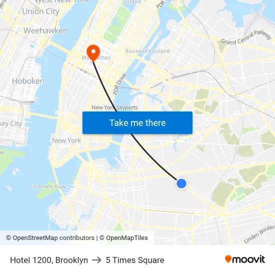 Hotel 1200, Brooklyn to 5 Times Square map