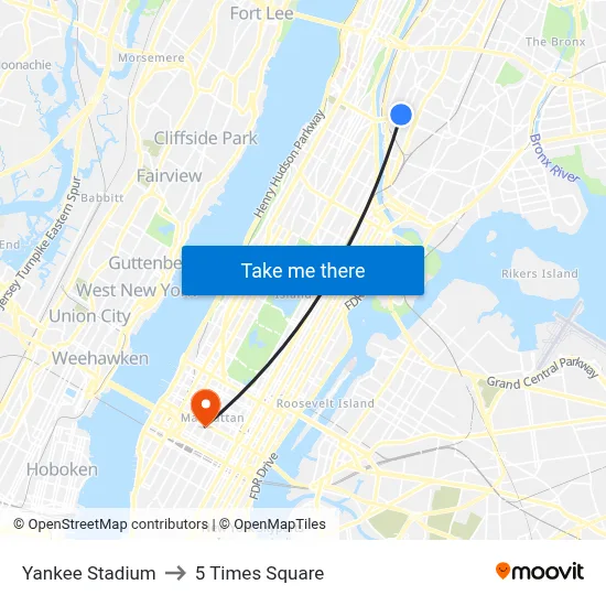 Yankee Stadium to 5 Times Square map