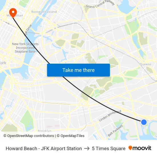 Howard Beach - JFK Airport Station to 5 Times Square map