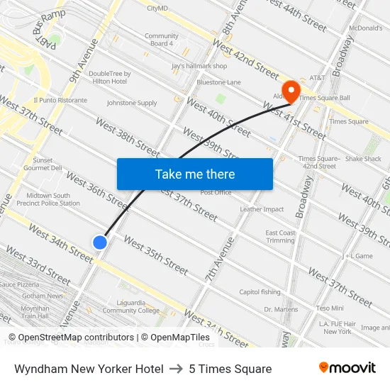 Wyndham New Yorker Hotel to 5 Times Square map