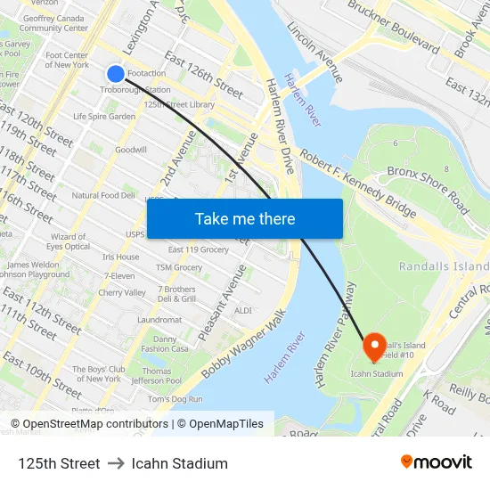 125th Street to Icahn Stadium map
