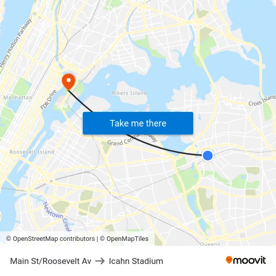Main St/Roosevelt Av to Icahn Stadium map