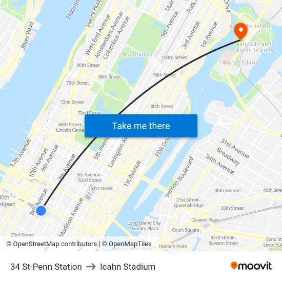 34 St-Penn Station to Icahn Stadium map