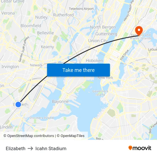 Elizabeth to Icahn Stadium map