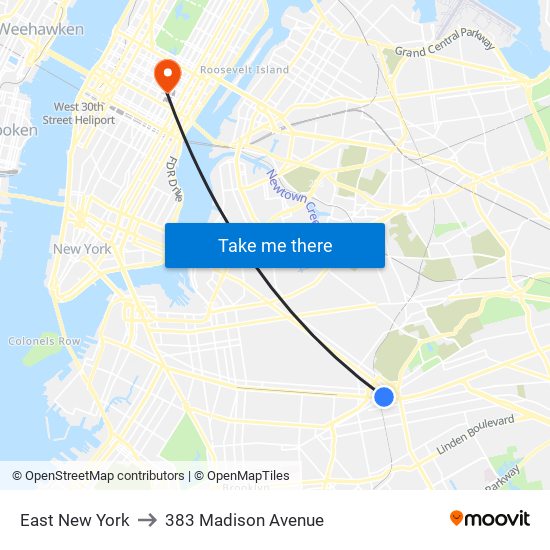 East New York to 383 Madison Avenue map