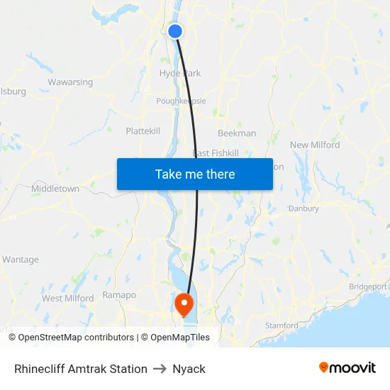 Rhinecliff Amtrak Station to Nyack map