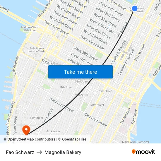 Fao Schwarz to Magnolia Bakery map