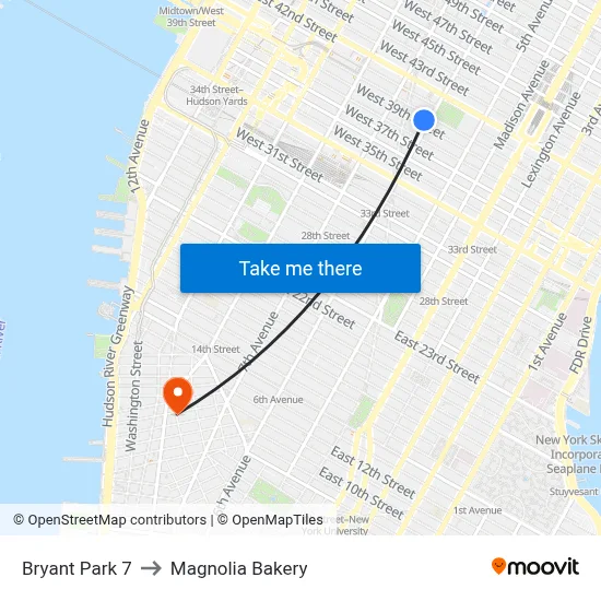 Bryant Park 7 to Magnolia Bakery map