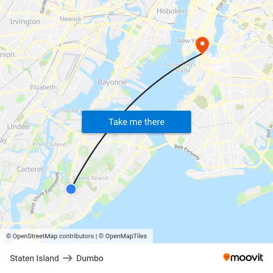 Staten Island to Dumbo map