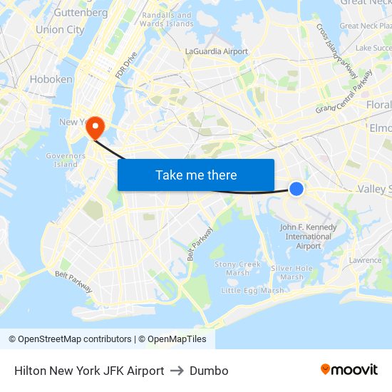 Hilton New York JFK Airport to Dumbo map