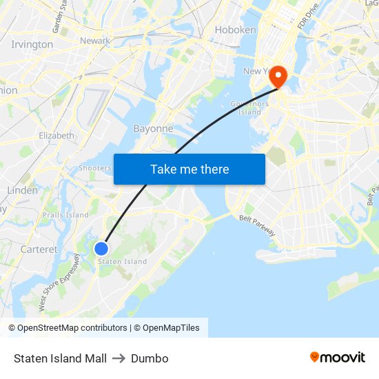 Staten Island Mall to Dumbo map