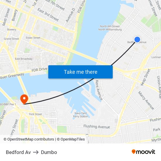 Bedford Av to Dumbo map