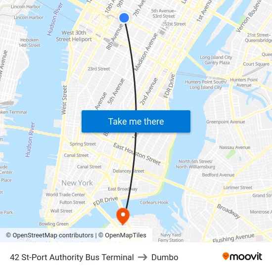 42 St-Port Authority Bus Terminal to Dumbo map