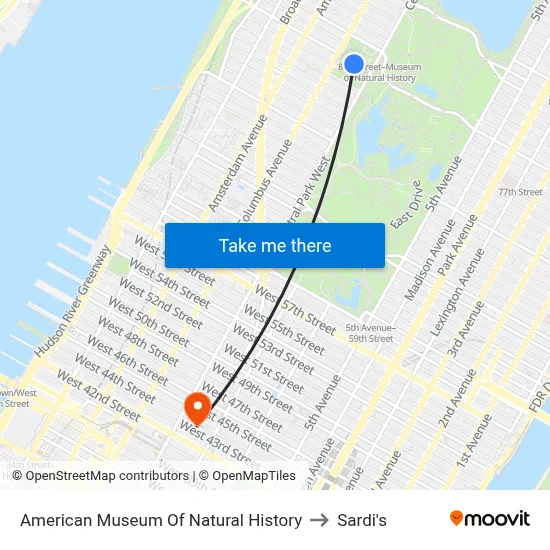American Museum Of Natural History to Sardi's map