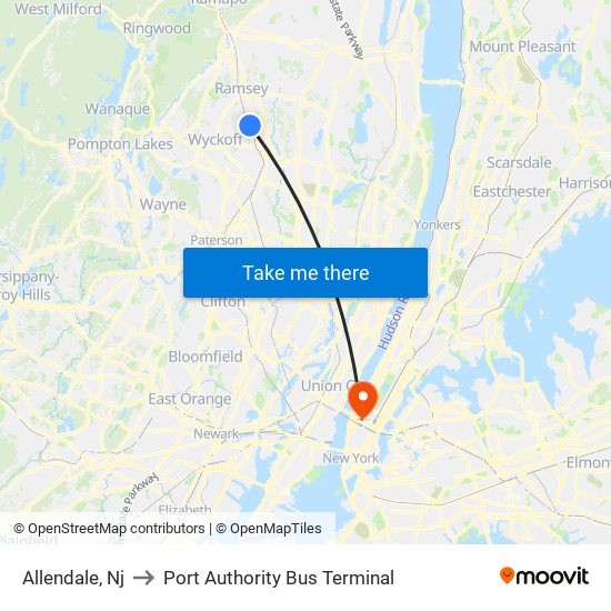 Allendale, Nj to Port Authority Bus Terminal map