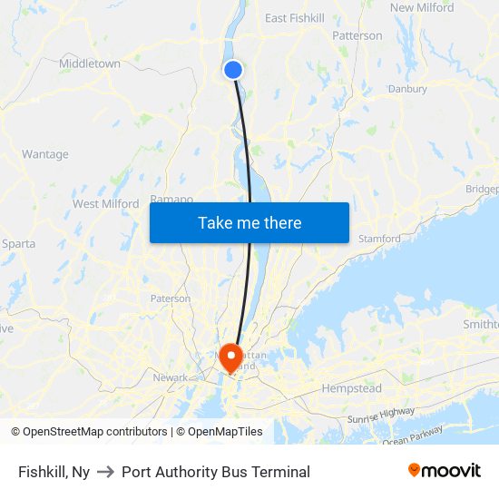Fishkill, Ny to Port Authority Bus Terminal map
