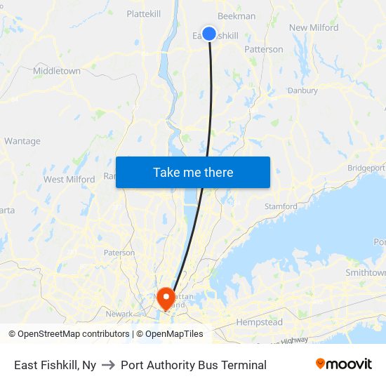 East Fishkill, Ny to Port Authority Bus Terminal map