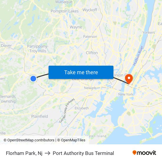 Florham Park, Nj to Port Authority Bus Terminal map