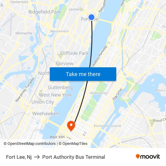 Fort Lee, Nj to Port Authority Bus Terminal map