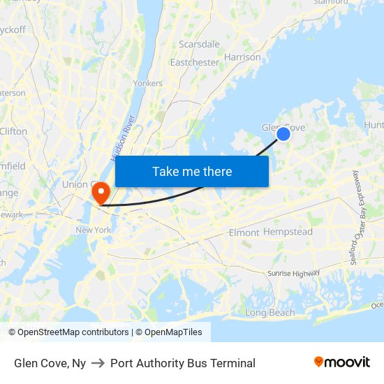 Glen Cove, Ny to Port Authority Bus Terminal map