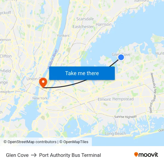 Glen Cove to Port Authority Bus Terminal map