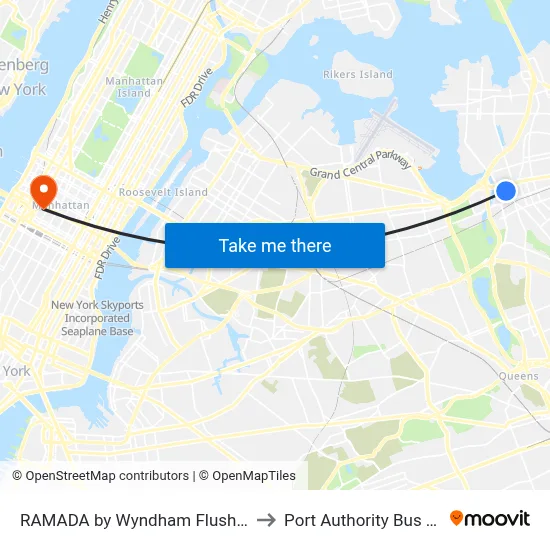 RAMADA by Wyndham Flushing Queens, 3627 Prince St to Port Authority Bus Terminal map