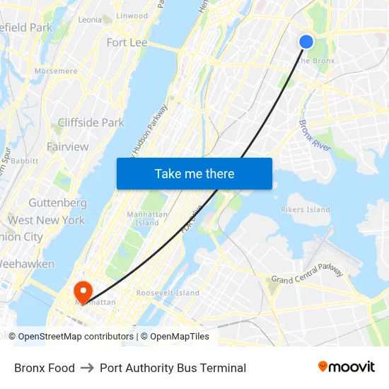 Bronx Food to Port Authority Bus Terminal map