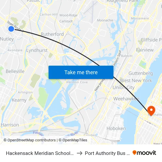 Hackensack Meridian School Of Medicine to Port Authority Bus Terminal map