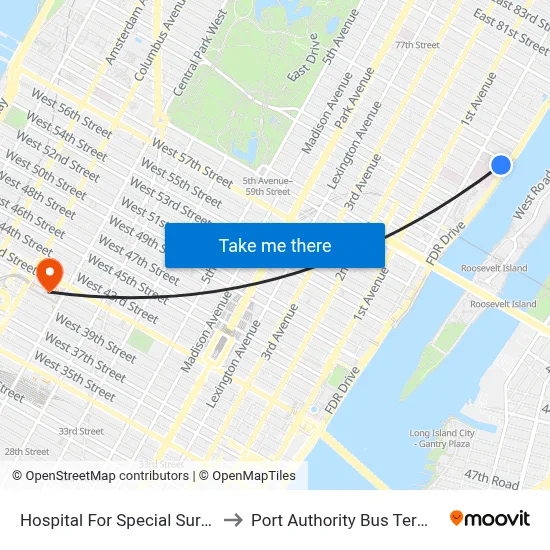 Hospital For Special Surgery to Port Authority Bus Terminal map