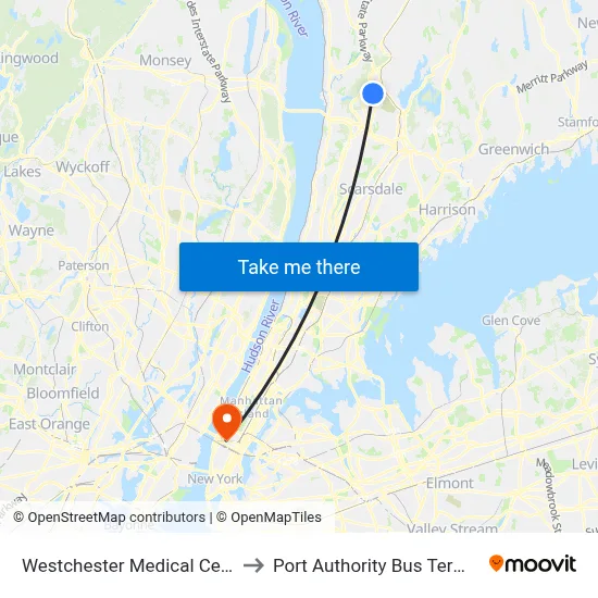 Westchester Medical Center to Port Authority Bus Terminal map