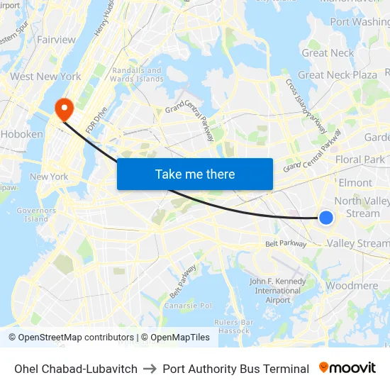 Ohel Chabad-Lubavitch to Port Authority Bus Terminal map