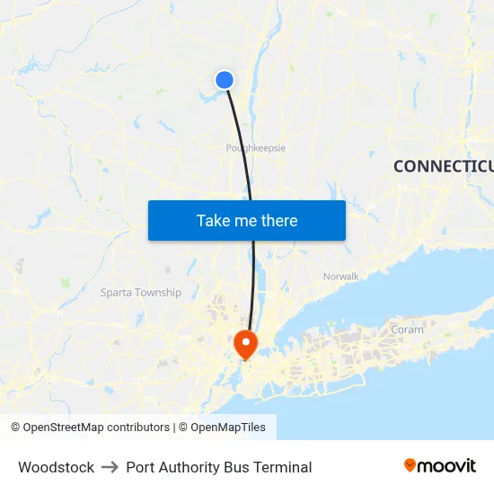 Woodstock to Port Authority Bus Terminal map