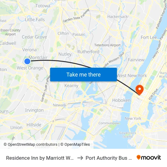 Residence Inn by Marriott West Orange to Port Authority Bus Terminal map