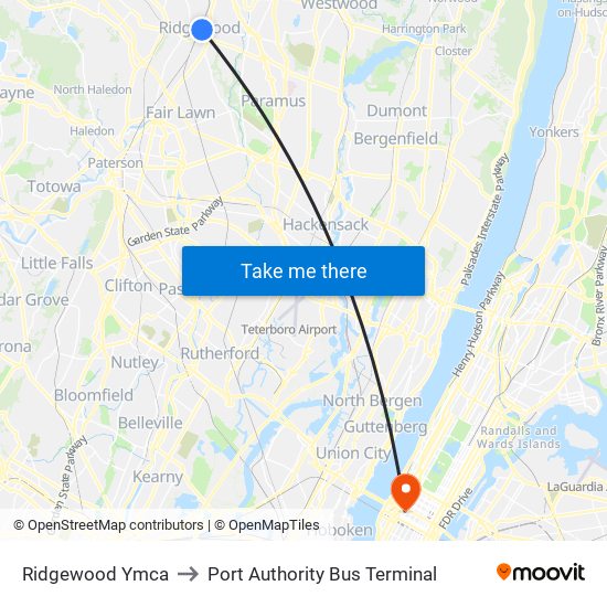 Ridgewood Ymca to Port Authority Bus Terminal map