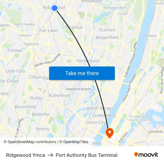 Ridgewood Ymca to Port Authority Bus Terminal map