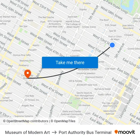 Museum of Modern Art to Port Authority Bus Terminal map