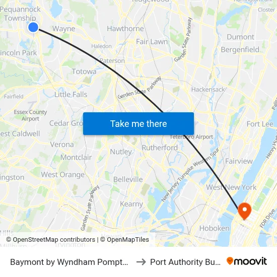 Baymont by Wyndham Pompton Plains/Wayne, 140 State RT 23 to Port Authority Bus Terminal map