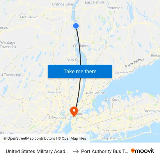 United States Military Academy Aafes to Port Authority Bus Terminal map