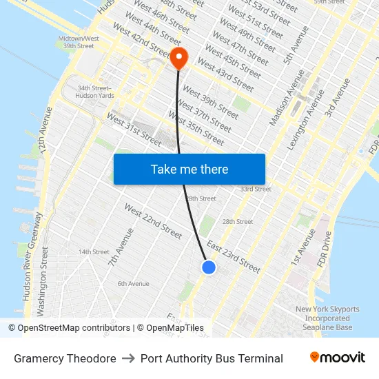 Gramercy Theodore to Port Authority Bus Terminal map