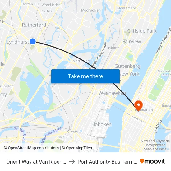 Orient Way at Van Riper Ave, Rutherford, NJ 07070 to Port Authority Bus Terminal map