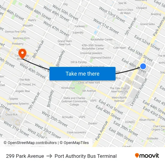 299 Park Avenue to Port Authority Bus Terminal map