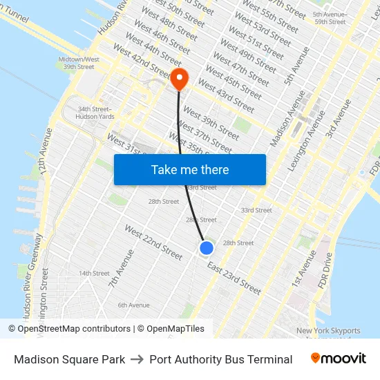 Madison Square Park to Port Authority Bus Terminal map