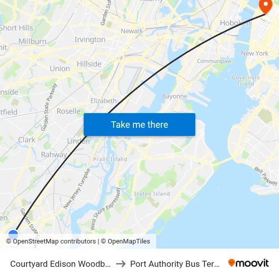 Courtyard Edison Woodbridge to Port Authority Bus Terminal map